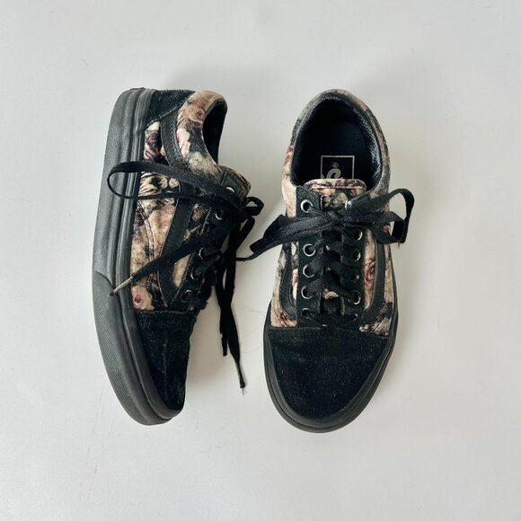 Womens 5 Floral Velvet Old Skool Vans Shoes - Picture 1 of 10
